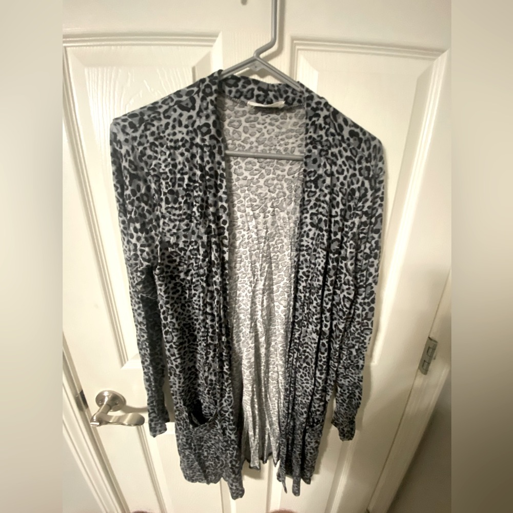 Gray Leopard Print Cardigan